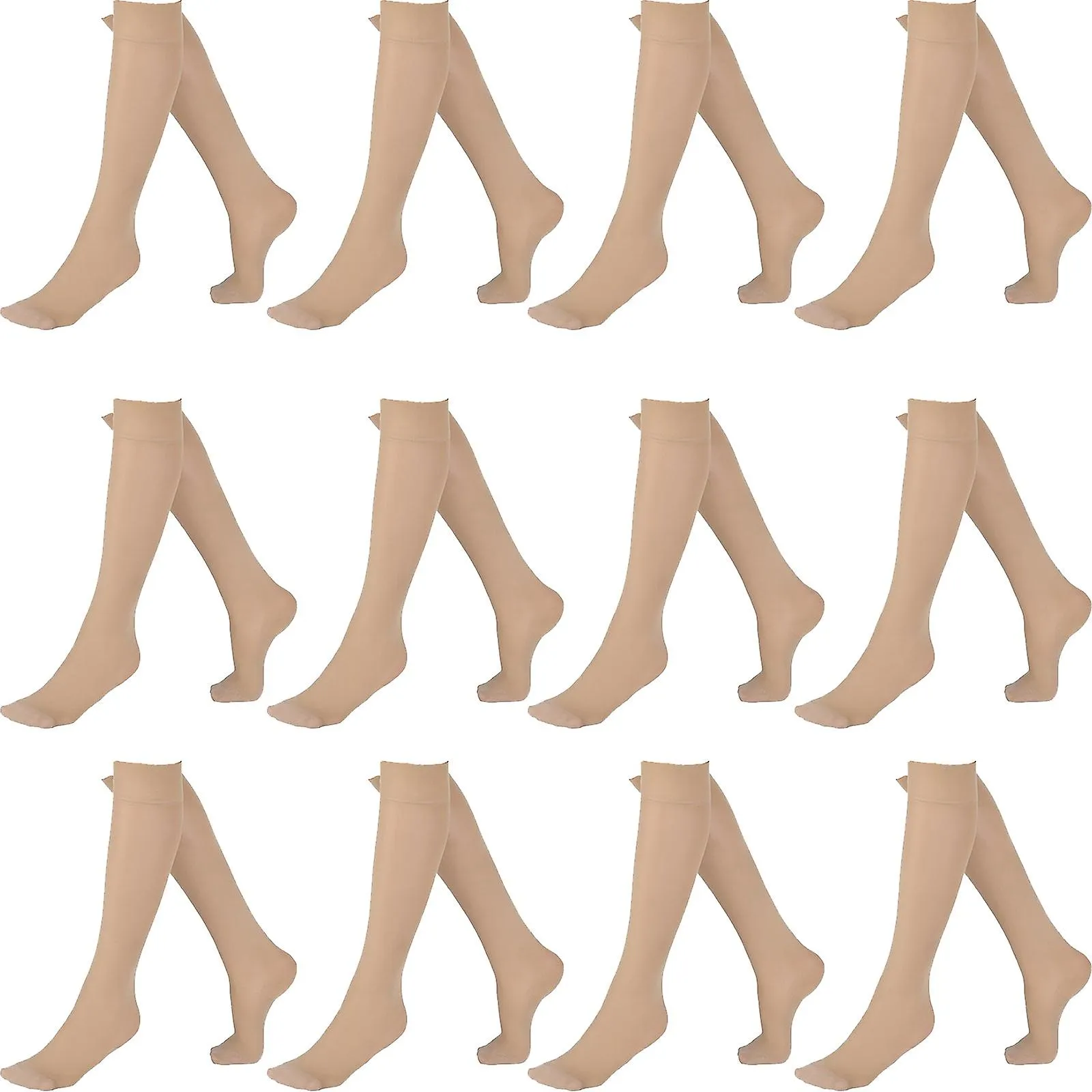 12 Pairs sheer relief womens knee high trouser socks stockings beige bulk h33087