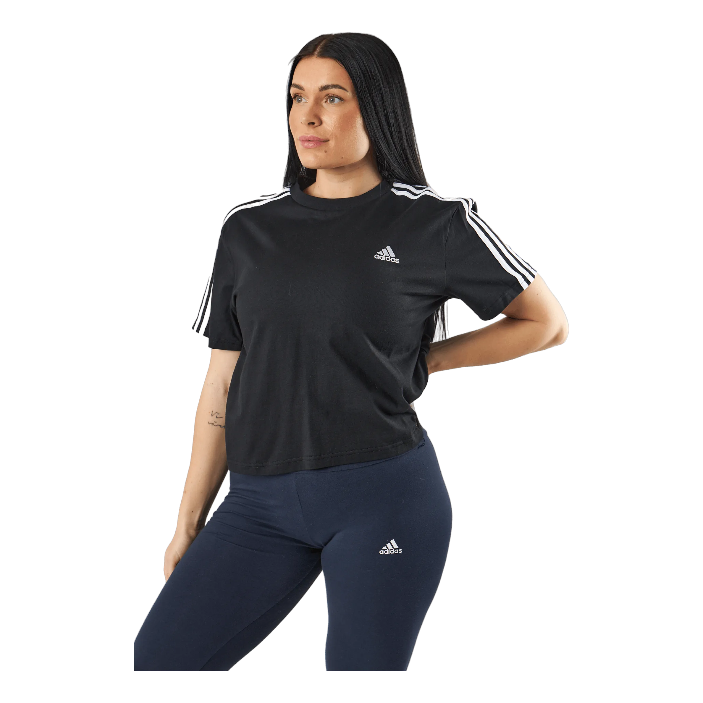 ADIDAS ESSENTIALS 3STRIPES SINGLE JERSEY CROP TOP BLACK