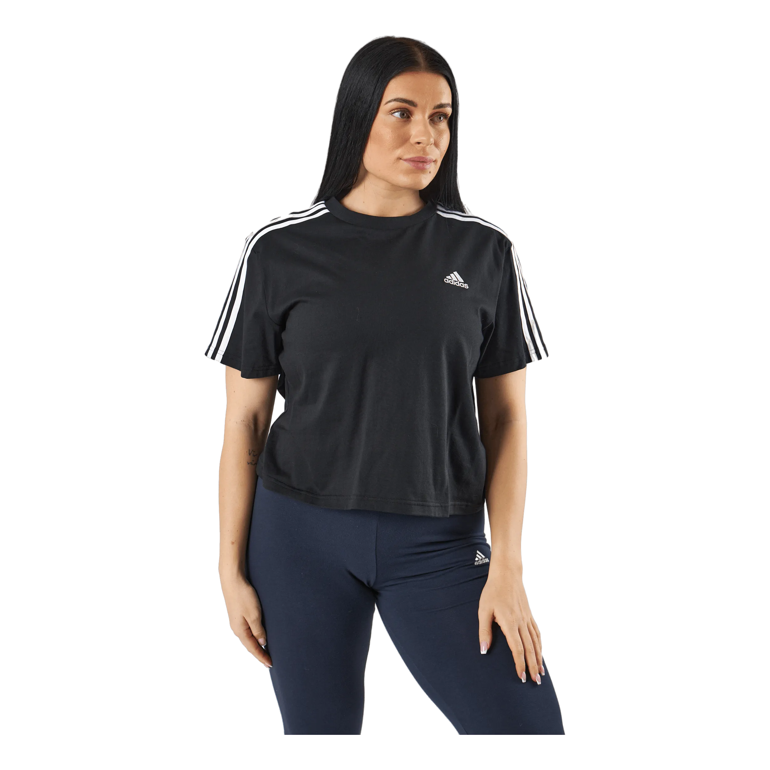 ADIDAS ESSENTIALS 3STRIPES SINGLE JERSEY CROP TOP BLACK