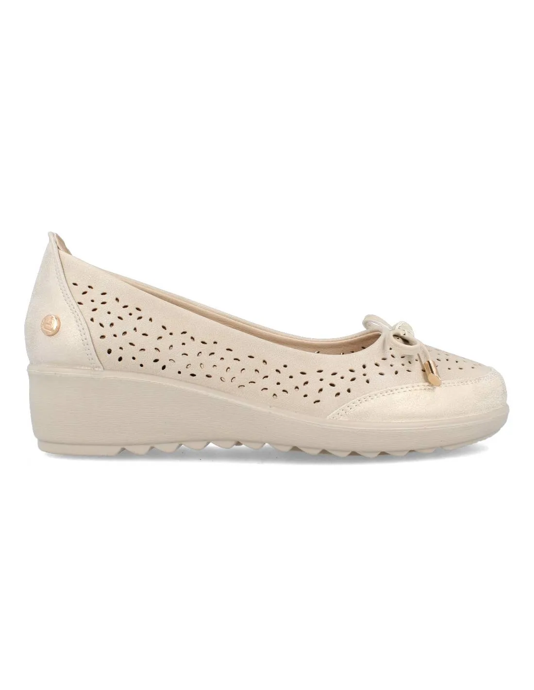 AMARPIES  BAILARINA CUñA PICADO LAZO BEIGE