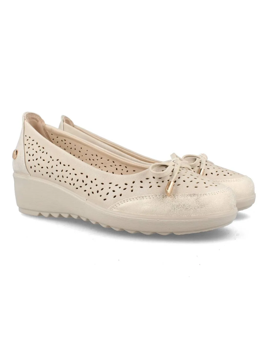 AMARPIES  BAILARINA CUñA PICADO LAZO BEIGE