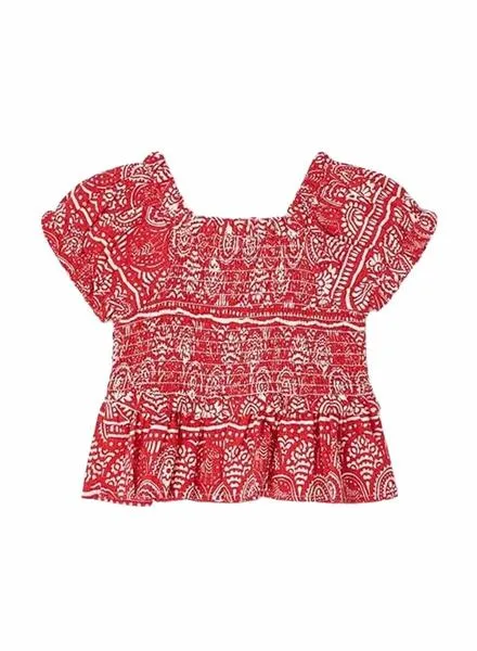 Blusa Mayoral Estampada Nido Abeja Rojo Para Niña
