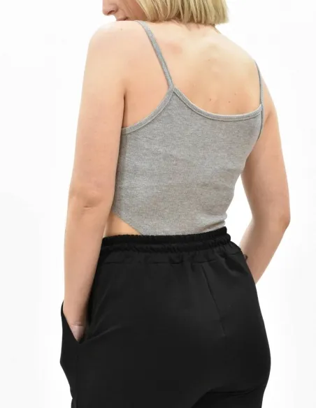 Body canalé tirantes gris