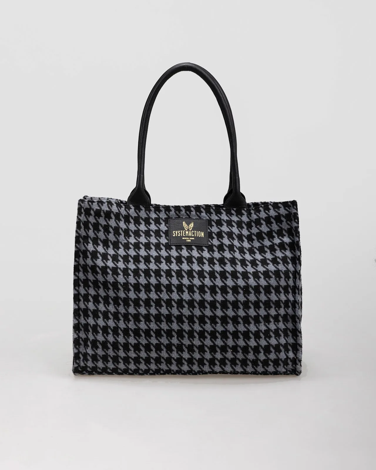 Bolso shopper pata de gallo con asas de hombro de piel