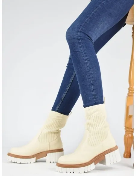 Bota beige calcetin