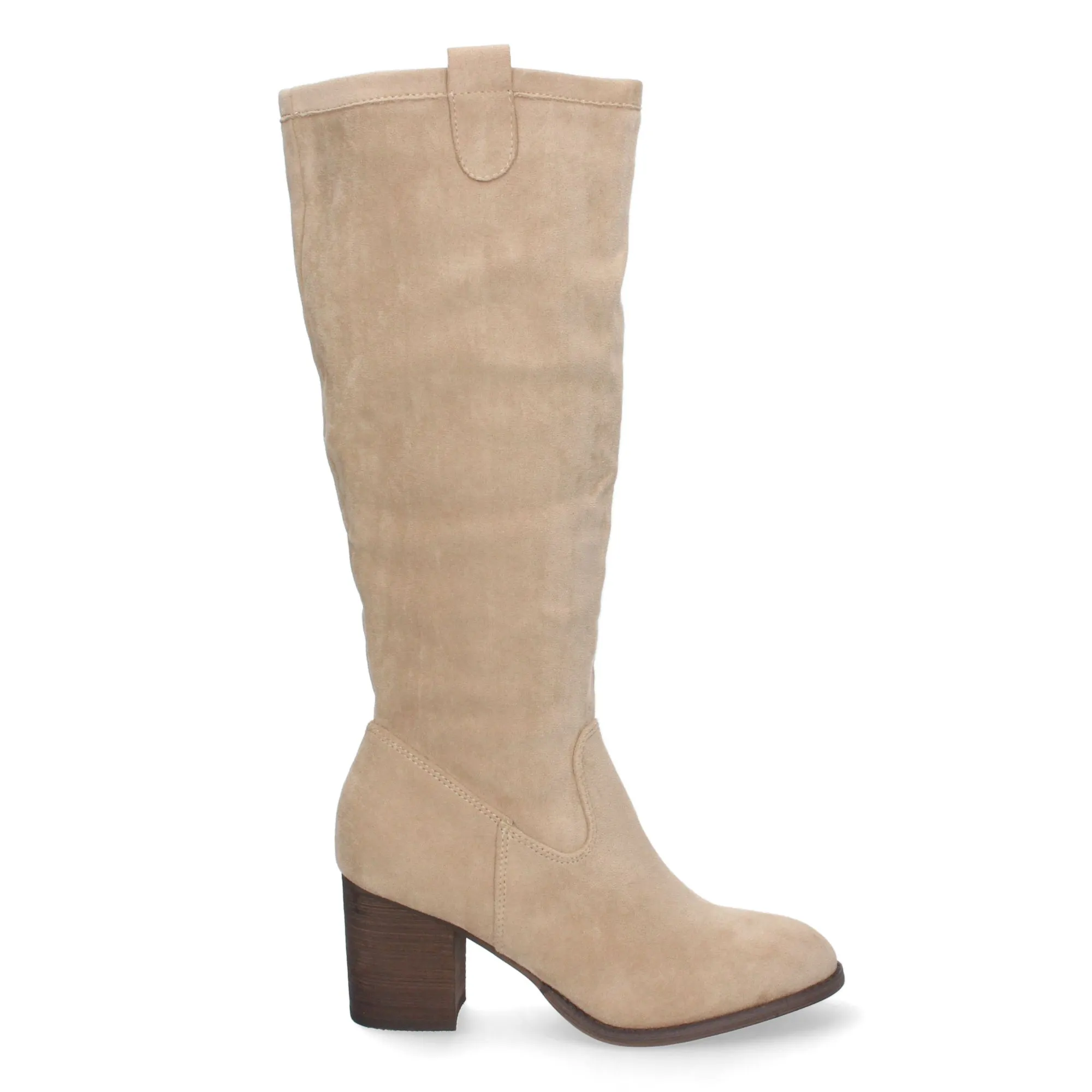 Botas altas tacón medio ancho con cremallera mujer color beige