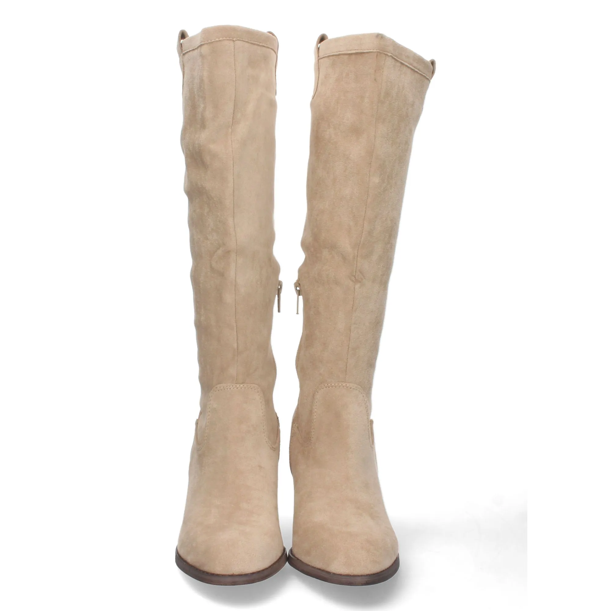 Botas altas tacón medio ancho con cremallera mujer color beige