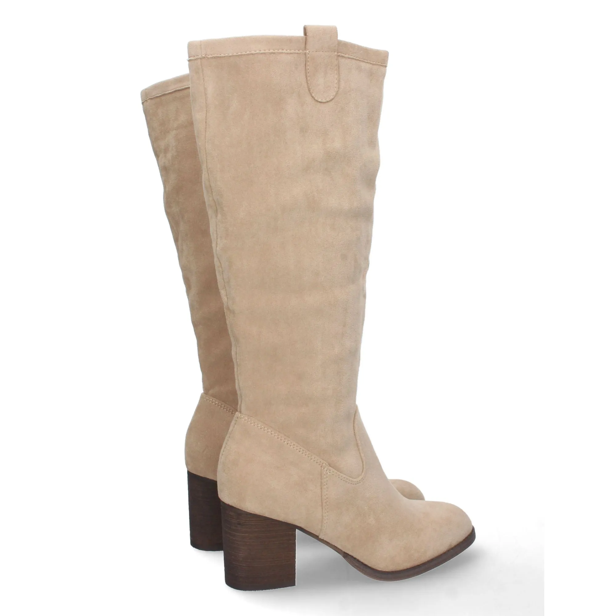 Botas altas tacón medio ancho con cremallera mujer color beige