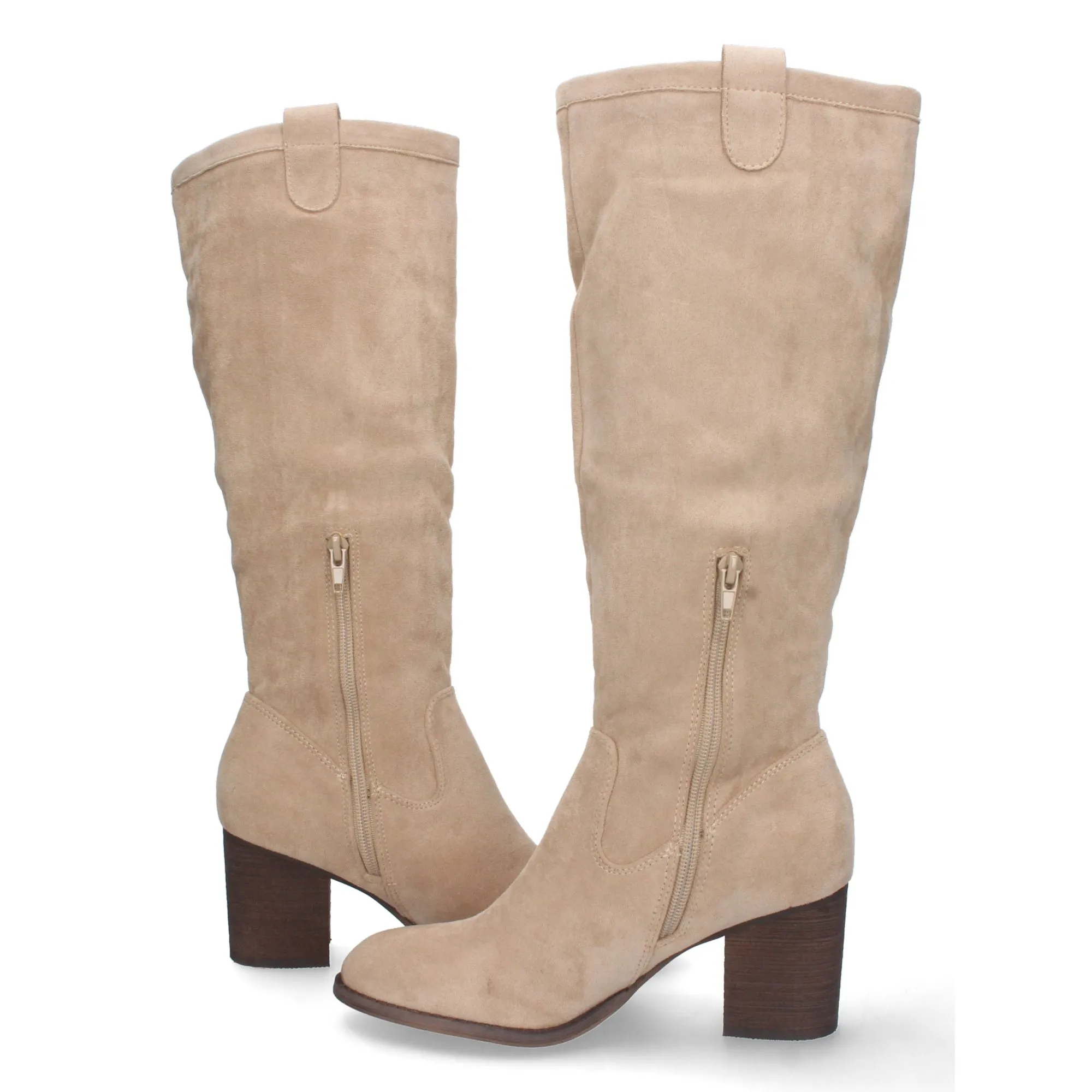 Botas altas tacón medio ancho con cremallera mujer color beige