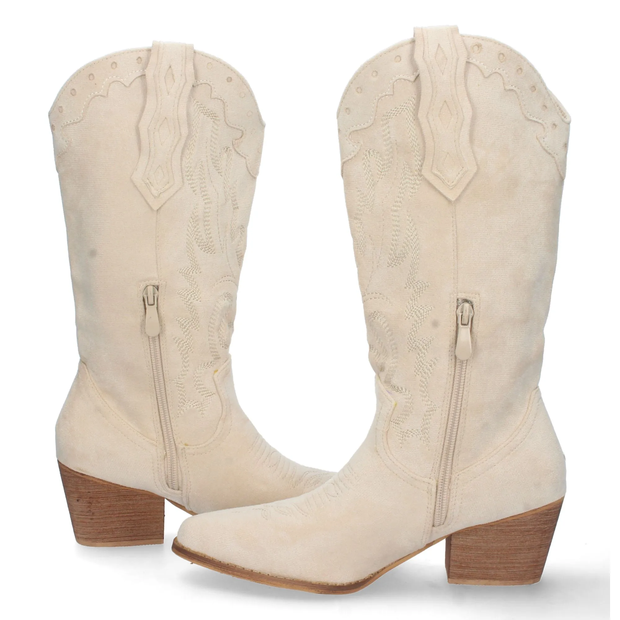 Botas cowboy camperas blancas bordado en caña mujer