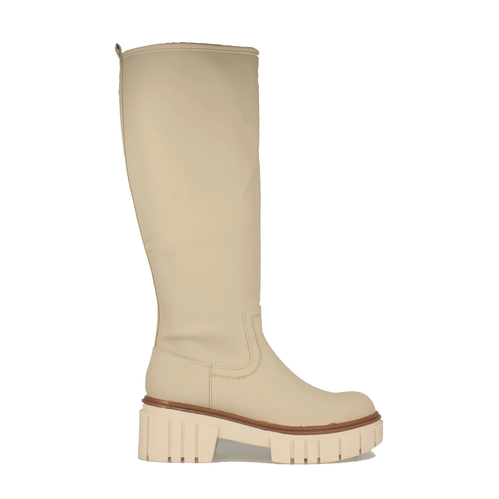 Botas mujer suela track textura lisa beige y marrón