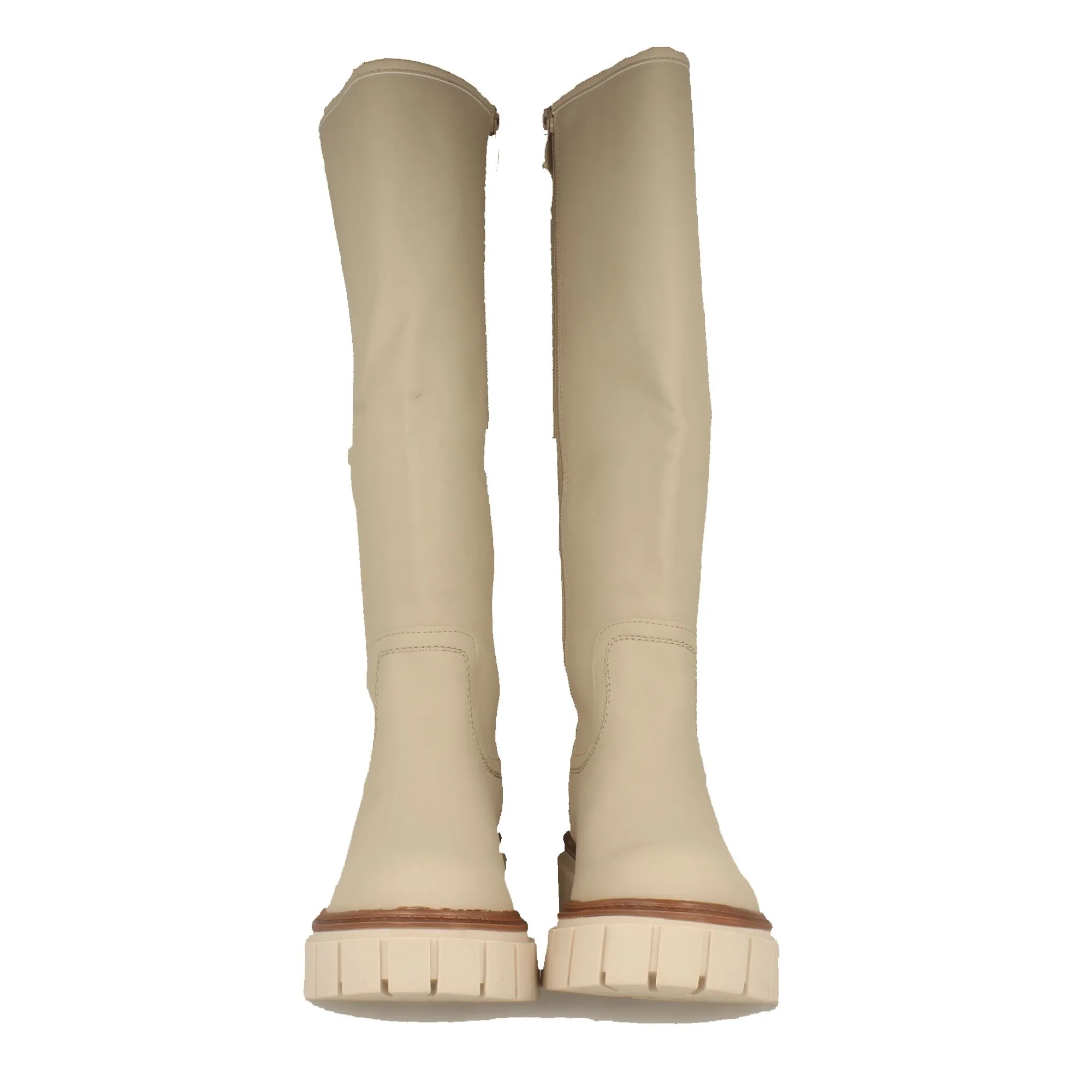 Botas mujer suela track textura lisa beige y marrón