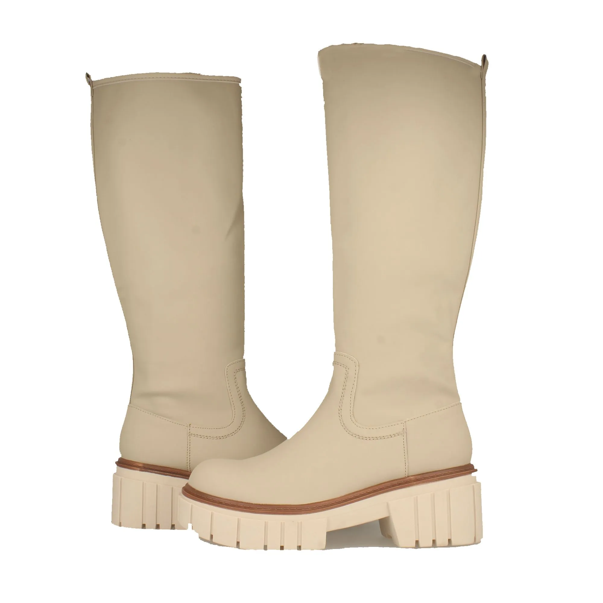 Botas mujer suela track textura lisa beige y marrón