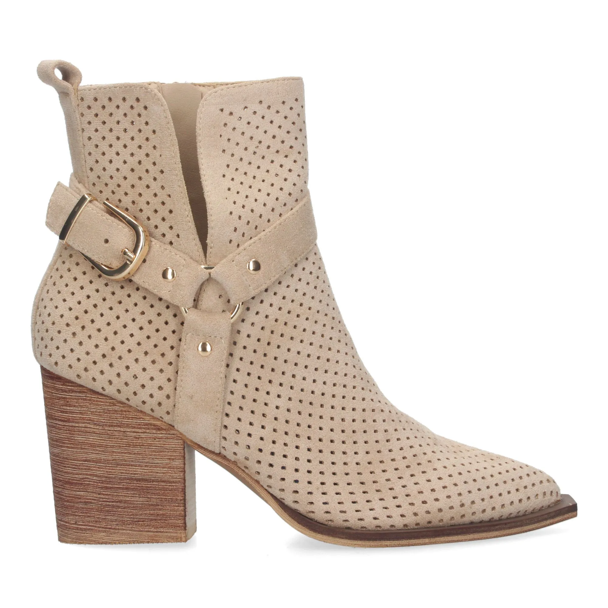BOTINES CALADOS TACóN CAMPERO PUNTA FINA CóMODO BEIGE A3017
