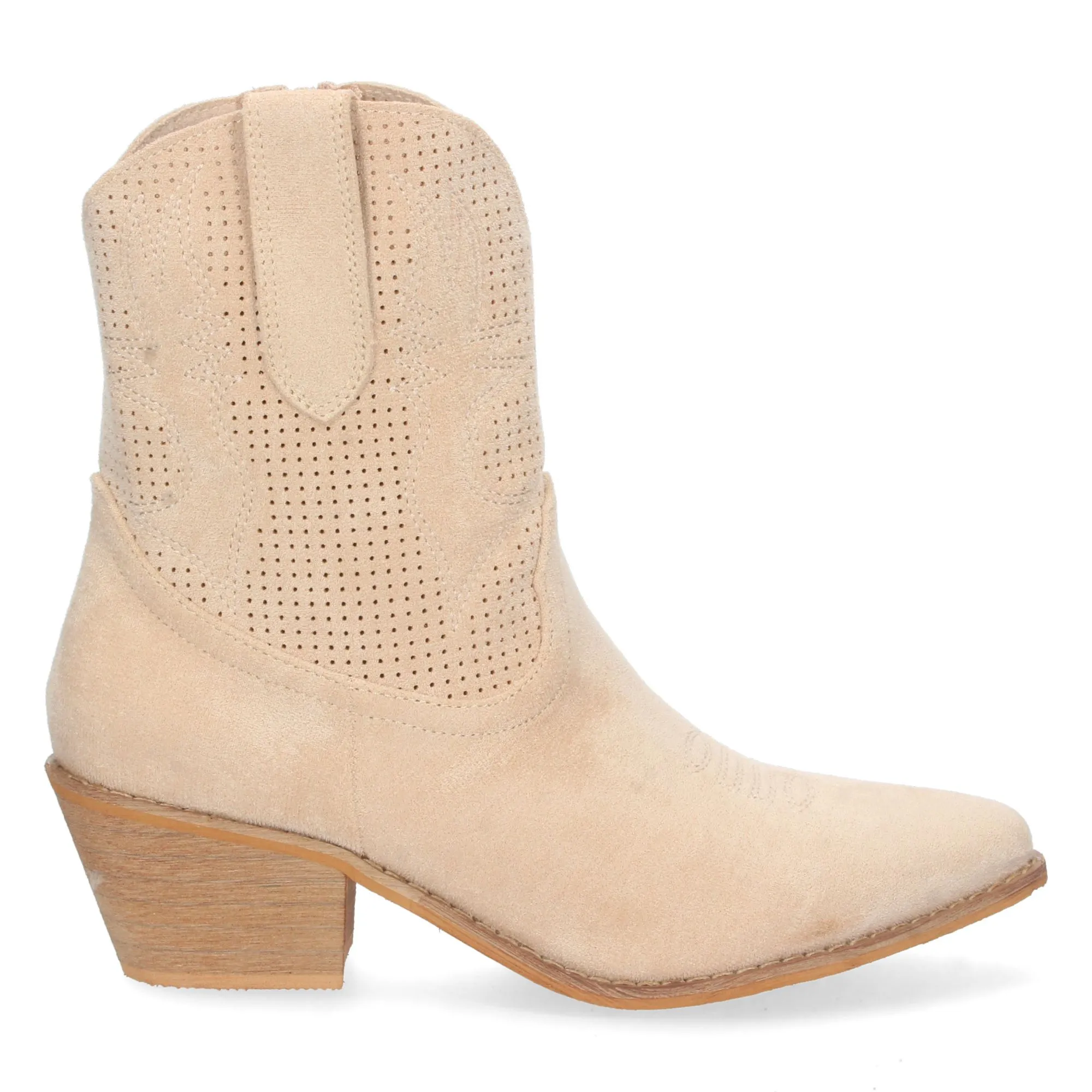 Botines cowboy camperos de tacón bajo para mujer beige
