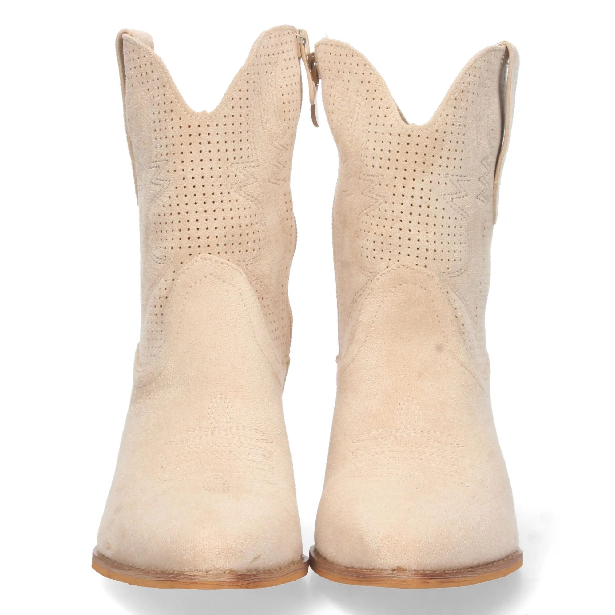 Botines cowboy camperos de tacón bajo para mujer beige