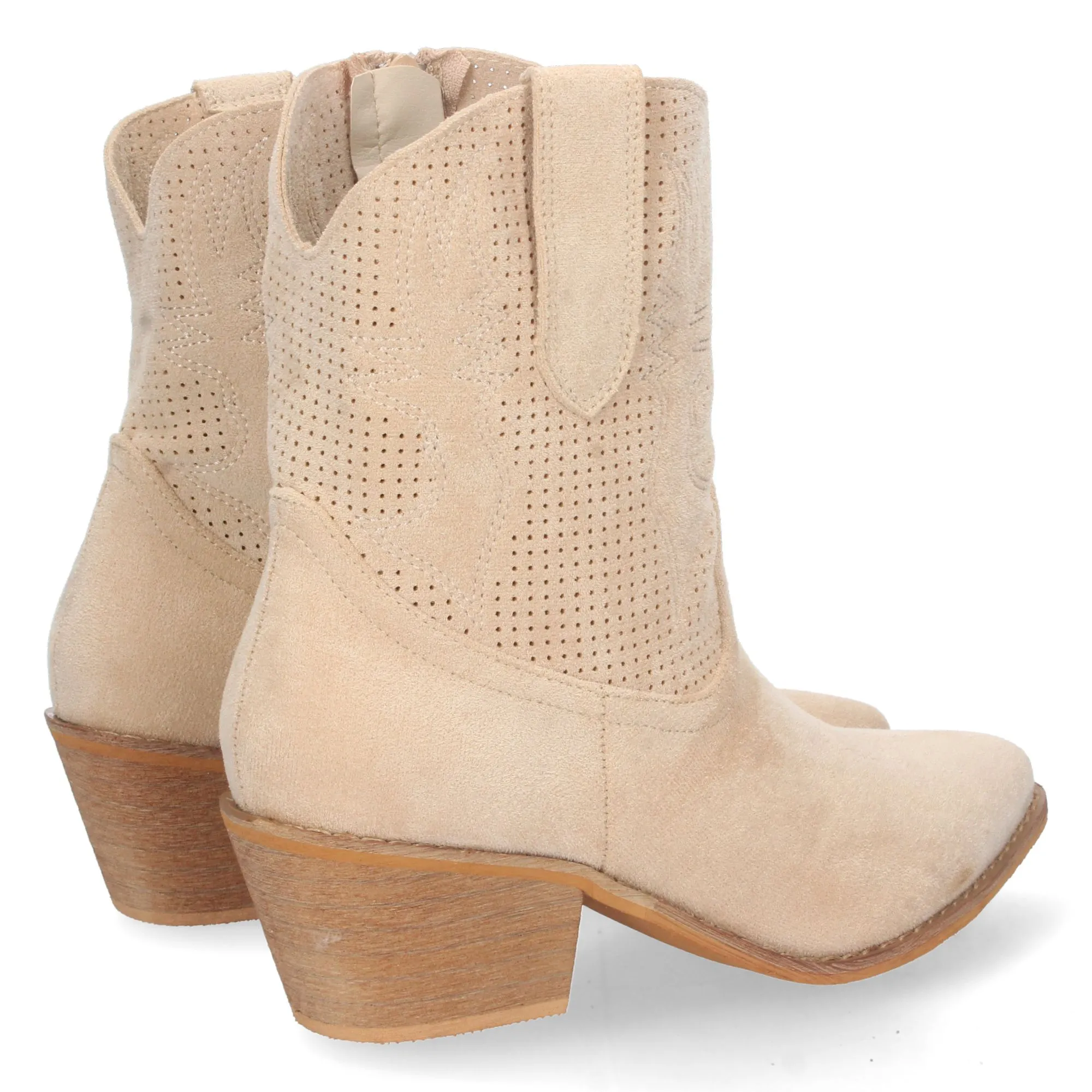 Botines cowboy camperos de tacón bajo para mujer beige
