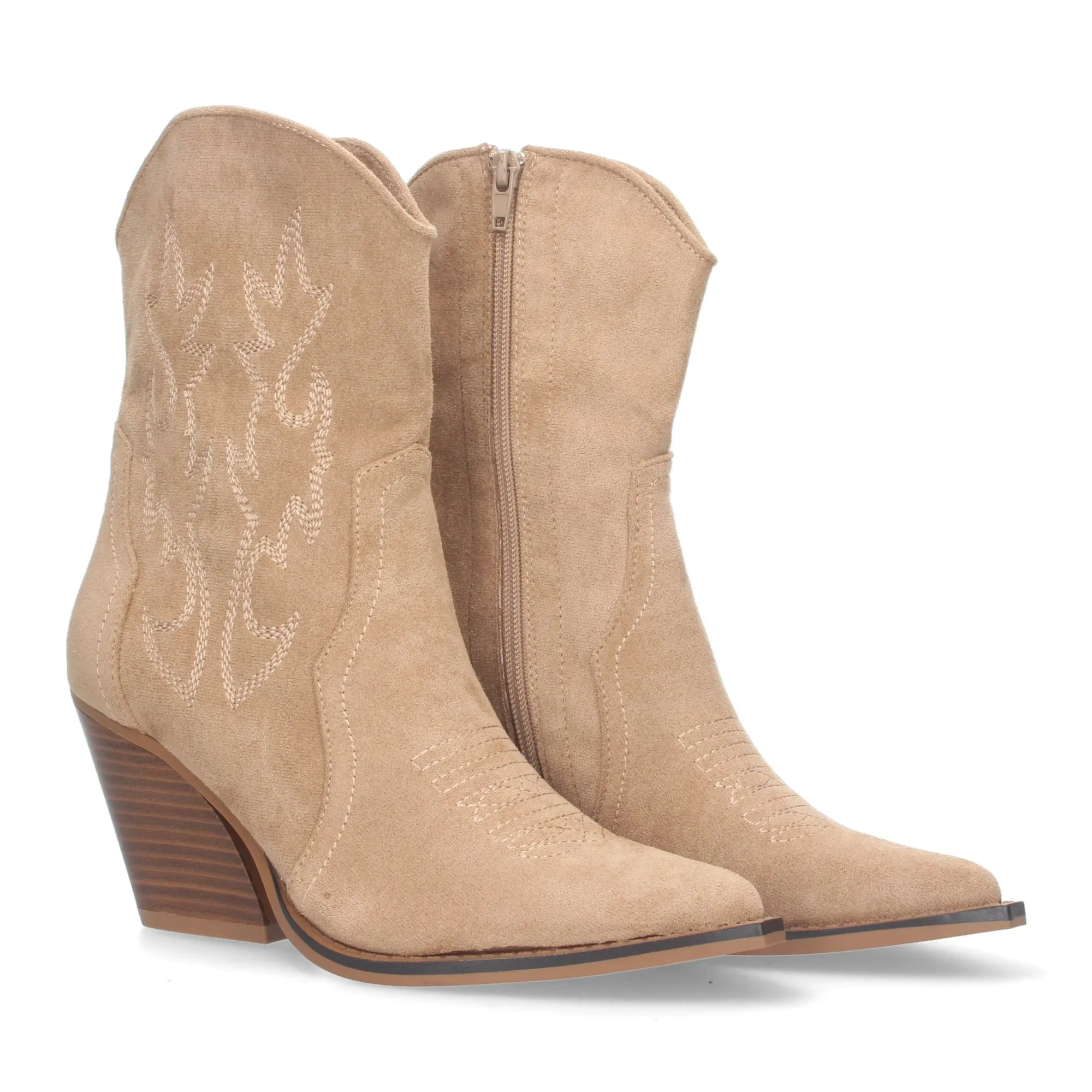 BOTINES COWBOY TACóN MEDIO MUJER COLOR BEIGE PARA MUJER 2A1410