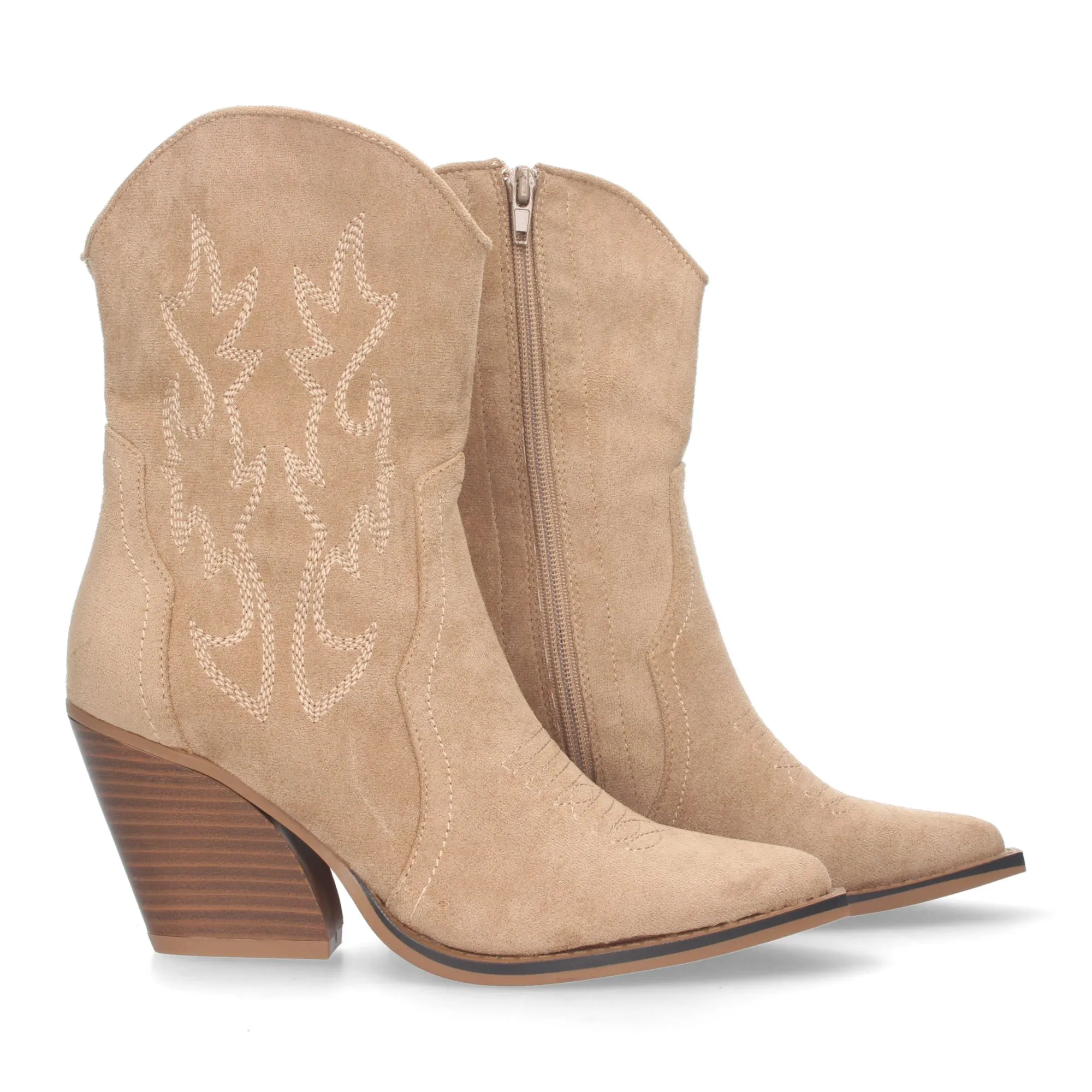 BOTINES COWBOY TACóN MEDIO MUJER COLOR BEIGE PARA MUJER 2A1410