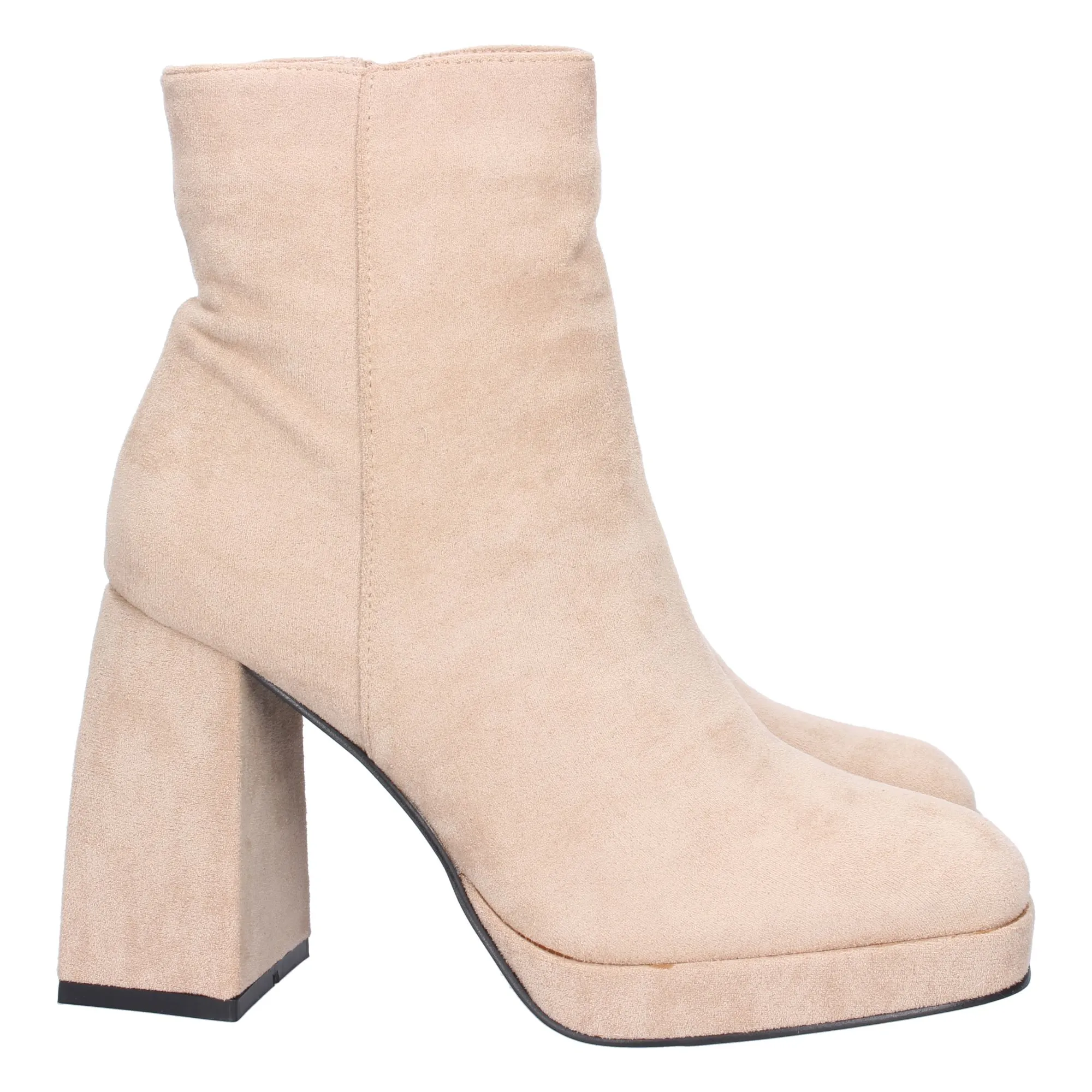 Botines de tacón ancho cómodo para mujer color beige
