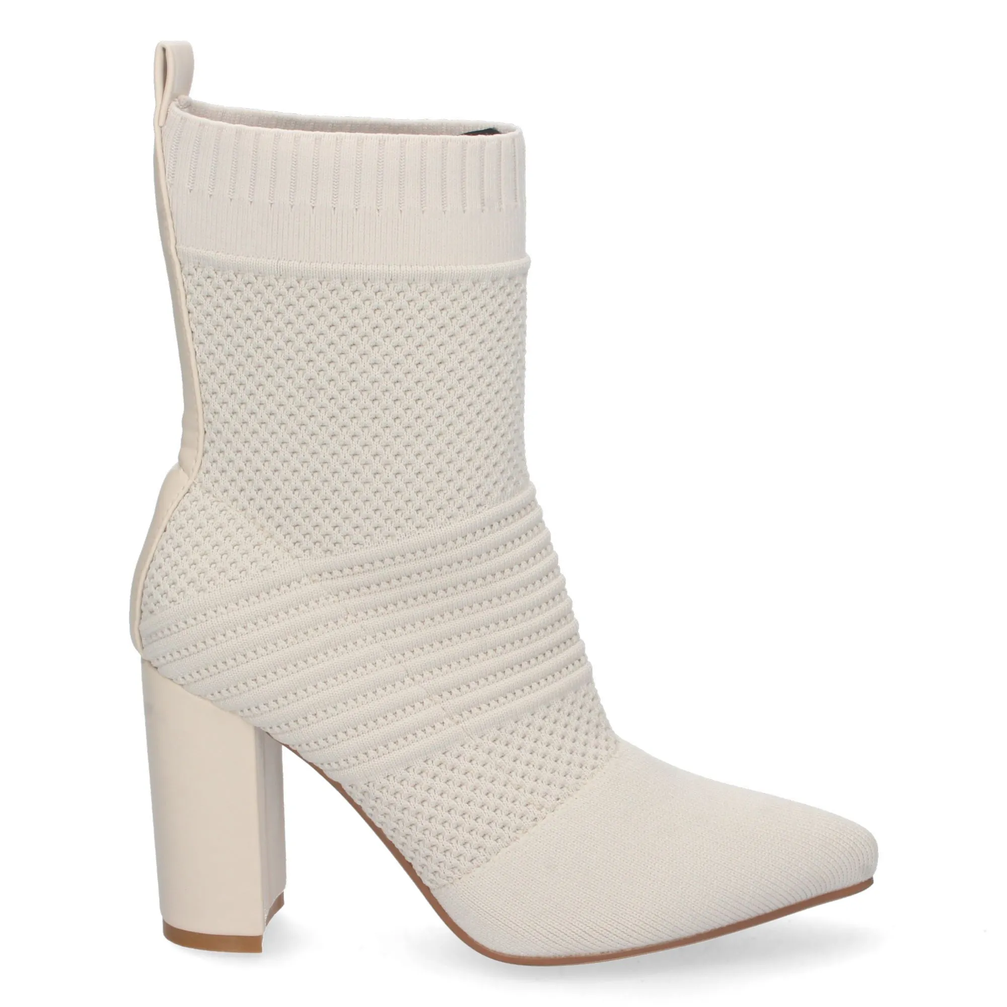 Botines de tacón ancho estilo calcetín mujer color beige