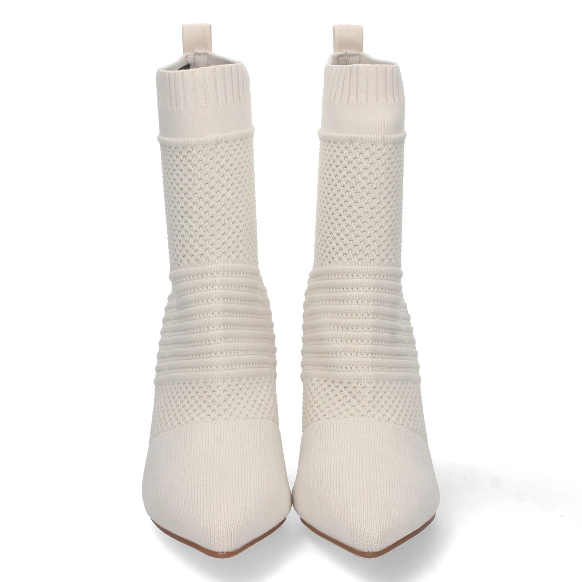 Botines de tacón ancho estilo calcetín mujer color beige