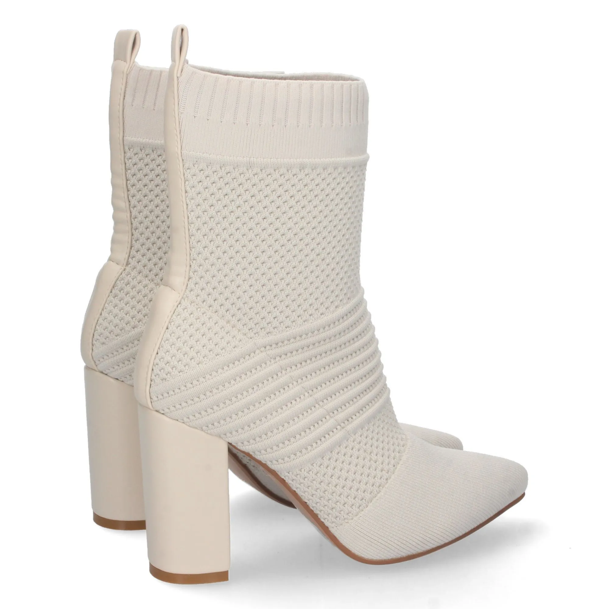 Botines de tacón ancho estilo calcetín mujer color beige