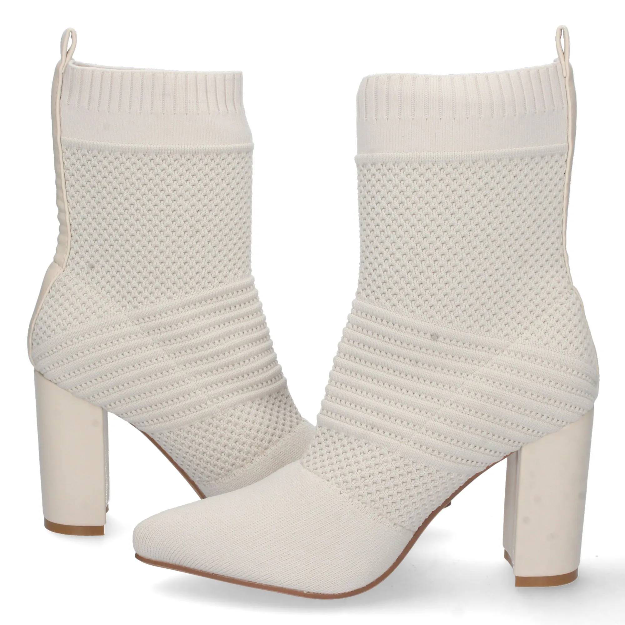 Botines de tacón ancho estilo calcetín mujer color beige