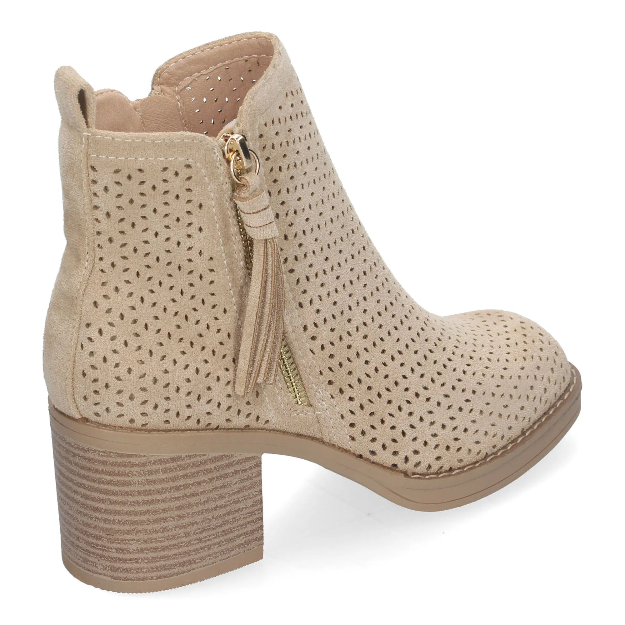 Botines de tacón bajo calados color beige para mujer VR002