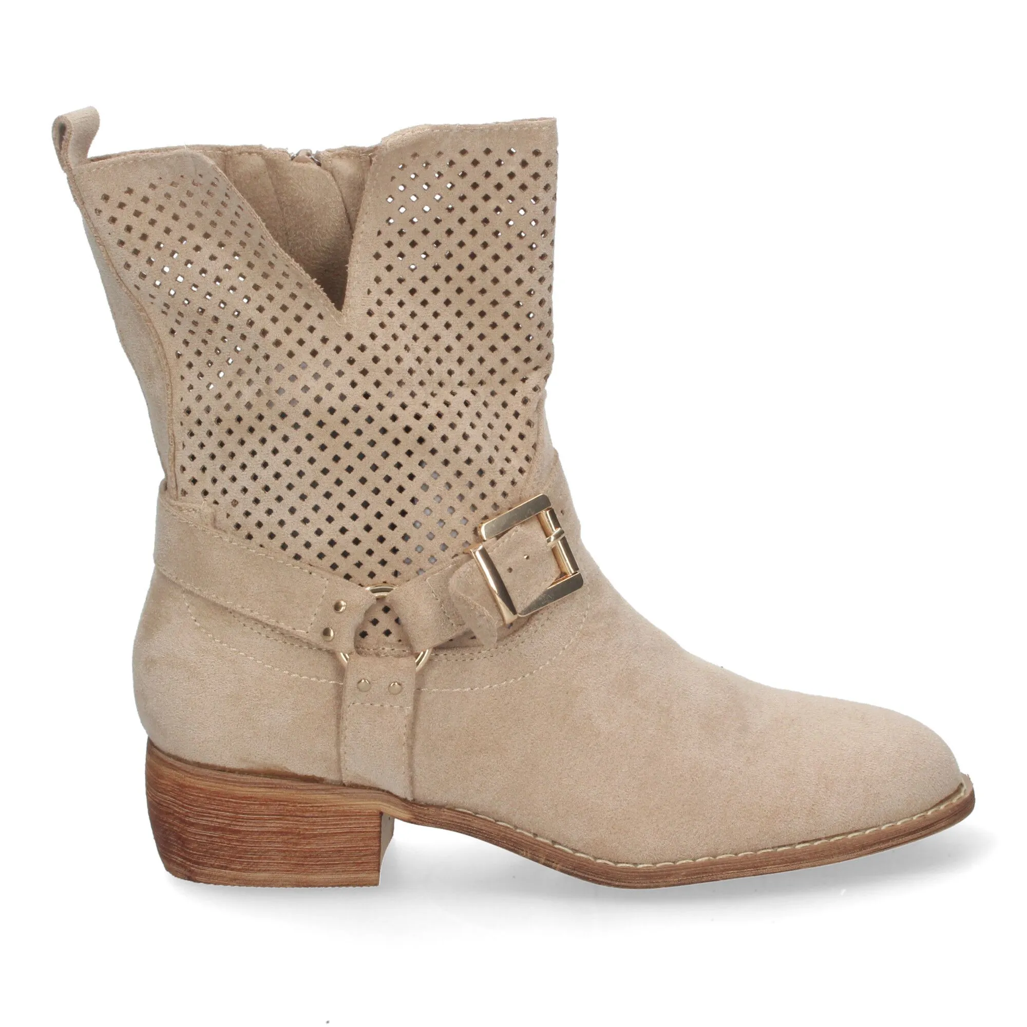 BOTINES PLANOS CóMODOS CALADO EN CAñA MUJER COLOR BEIGE A3016