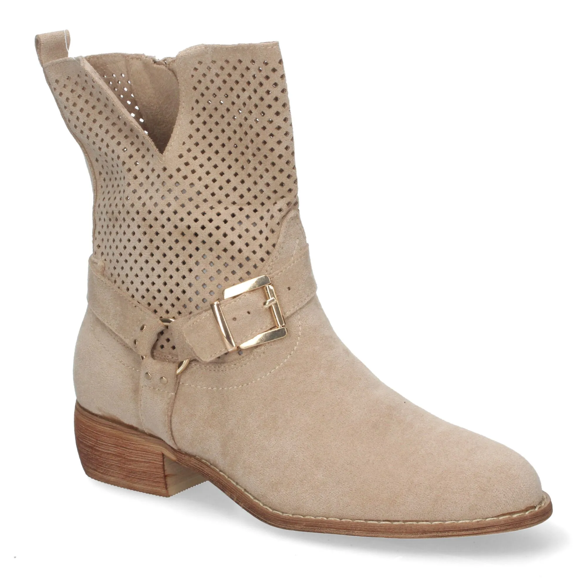 BOTINES PLANOS CóMODOS CALADO EN CAñA MUJER COLOR BEIGE A3016