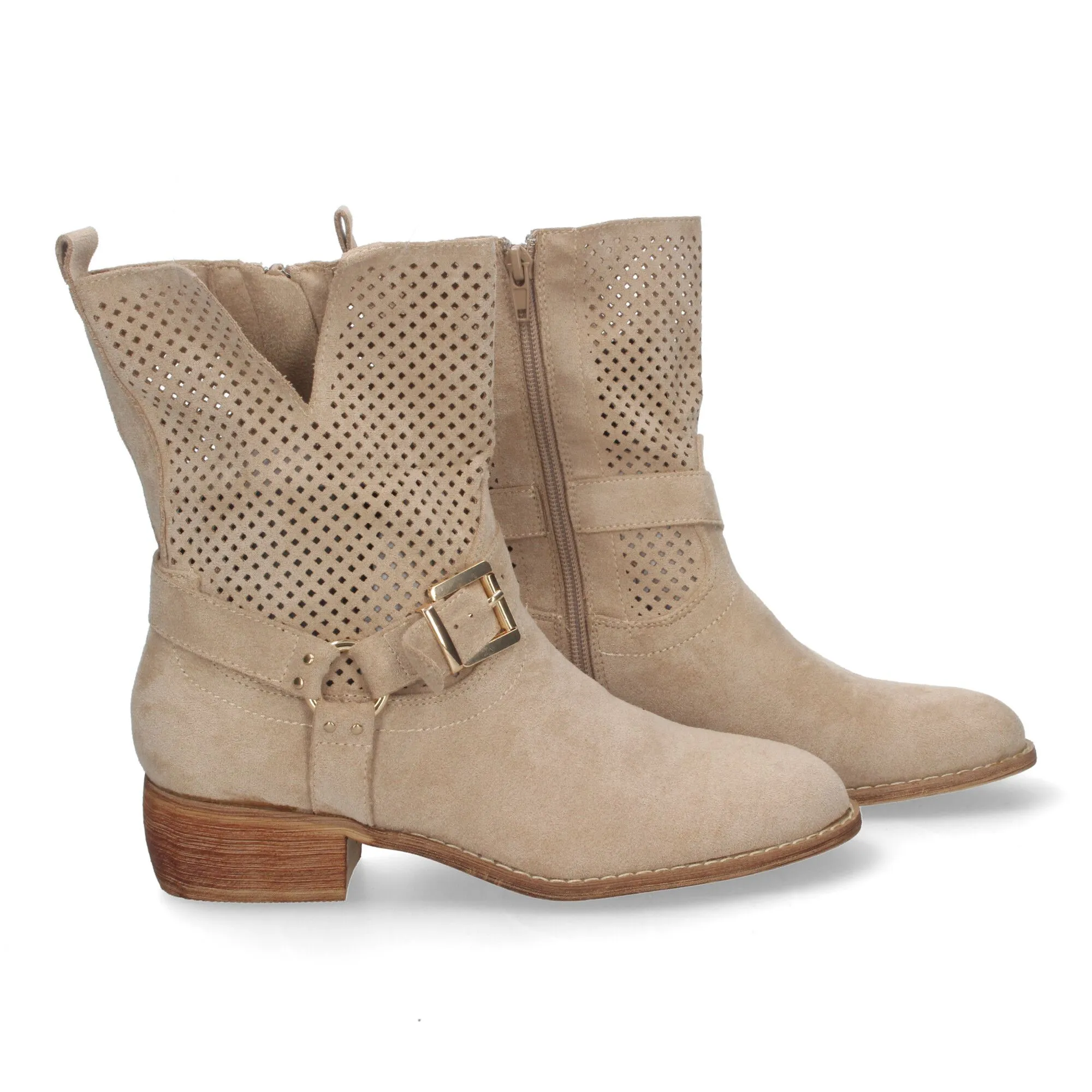 BOTINES PLANOS CóMODOS CALADO EN CAñA MUJER COLOR BEIGE A3016