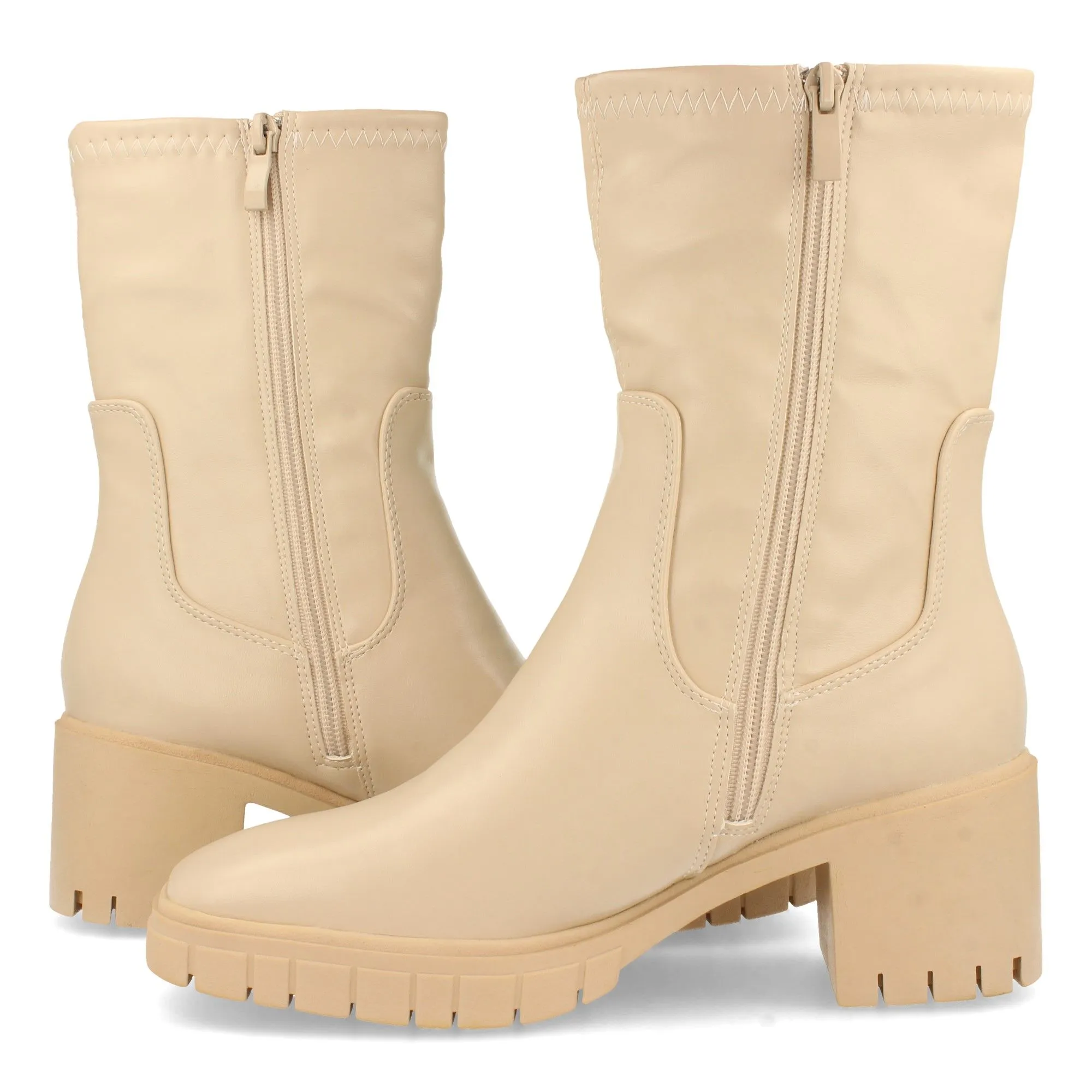 Botines tacón cómodo suela track mujer color beige