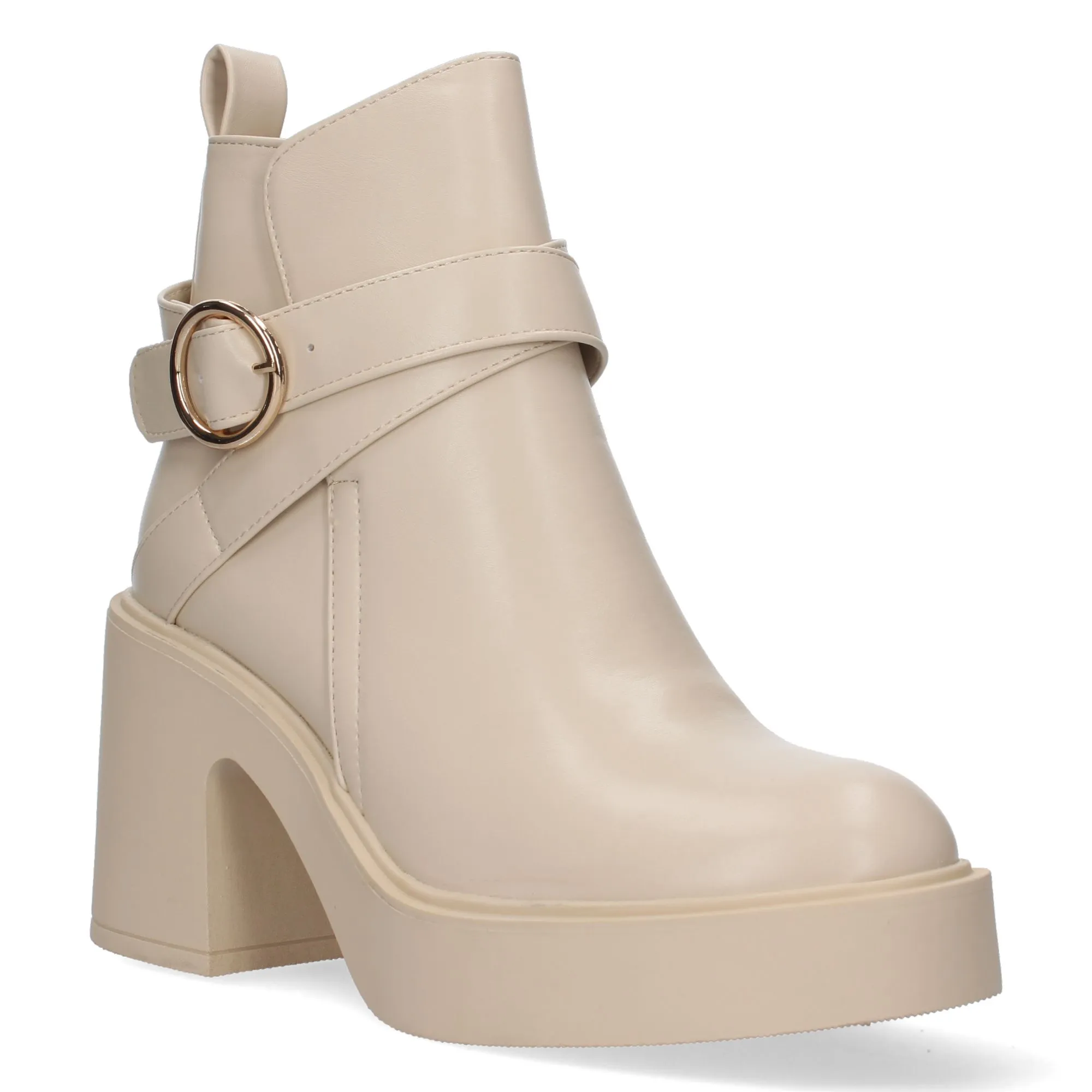 Botín elegante tacón cómodo mujer color beige