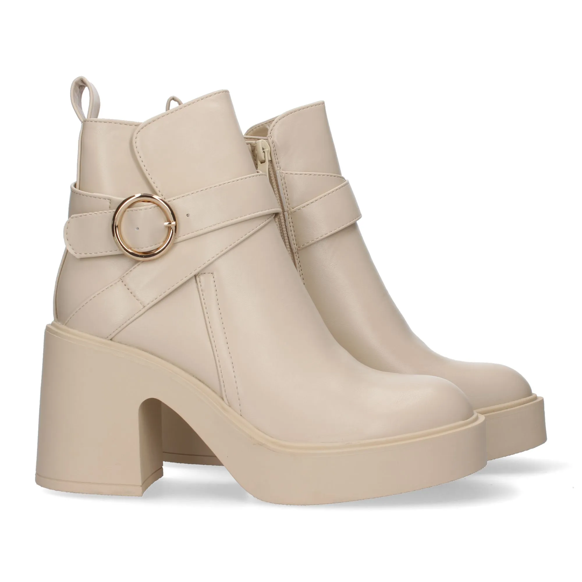 Botín elegante tacón cómodo mujer color beige