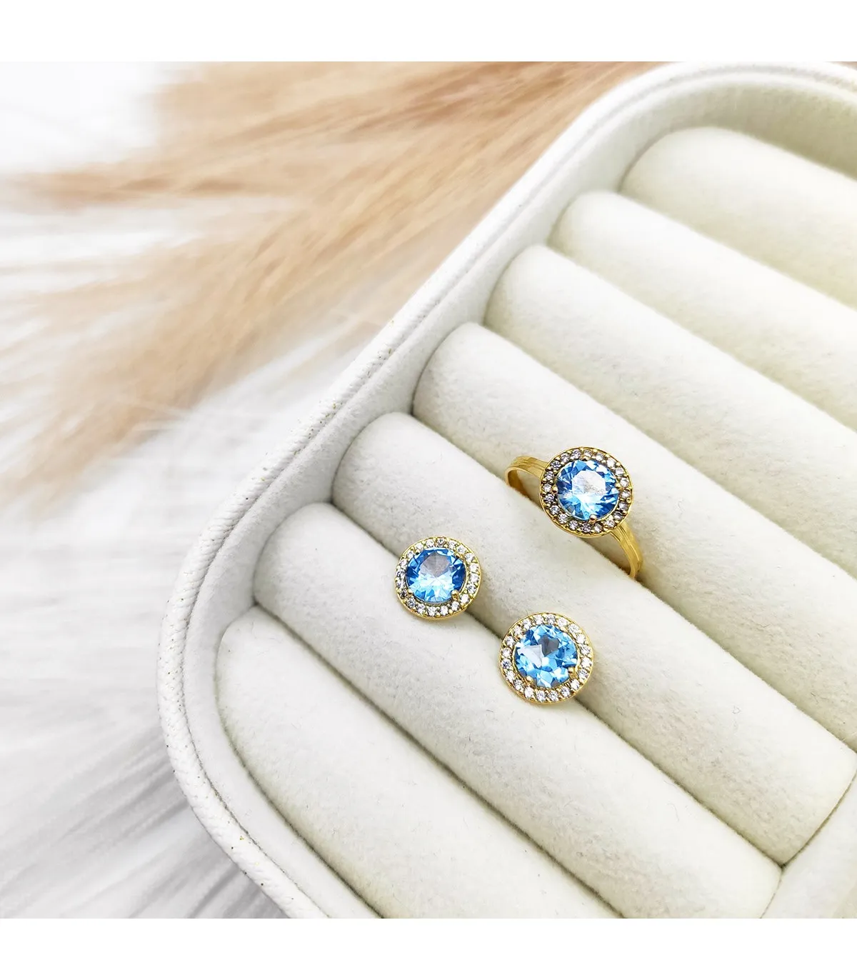 BOUCLES D'OREILLES SOR JAUNE CANDIDA AIGUEMARINE 18 CARATS