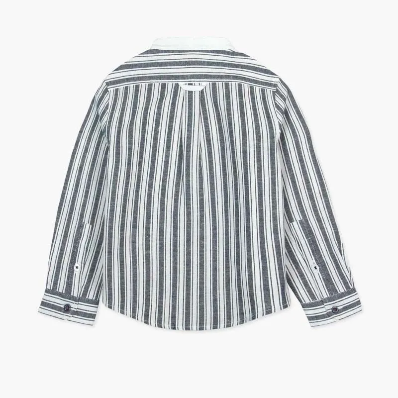 Camisa niño de lino a rayas azul marino de Boboli