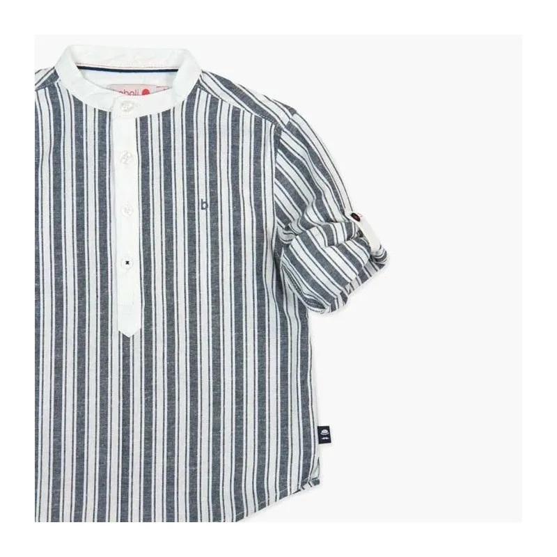 Camisa niño de lino a rayas azul marino de Boboli