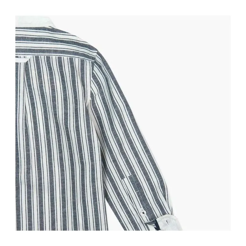Camisa niño de lino a rayas azul marino de Boboli