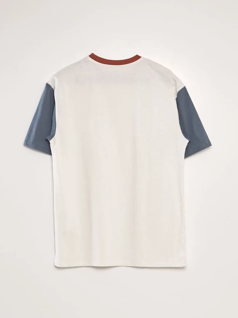 CAMISETA COLORBLOCK CON CUELLO REDONDO  GRIS