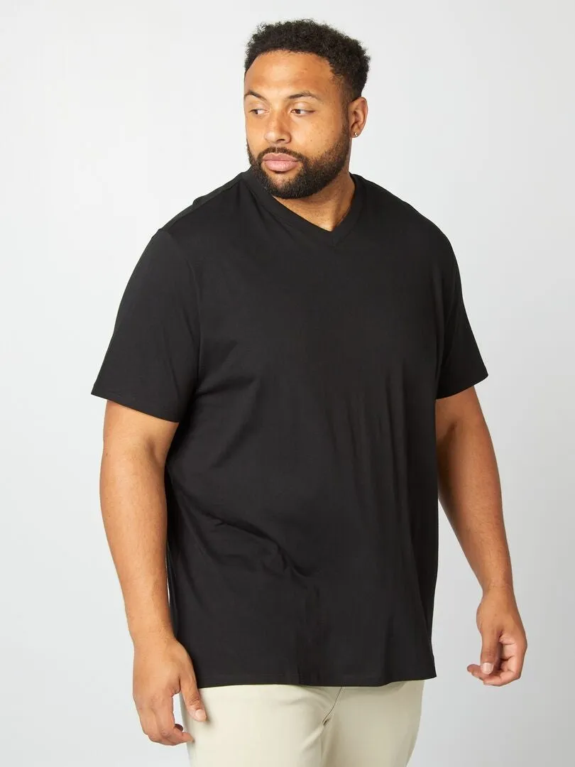 CAMISETA CON CUELLO DE PICO  NEGRO