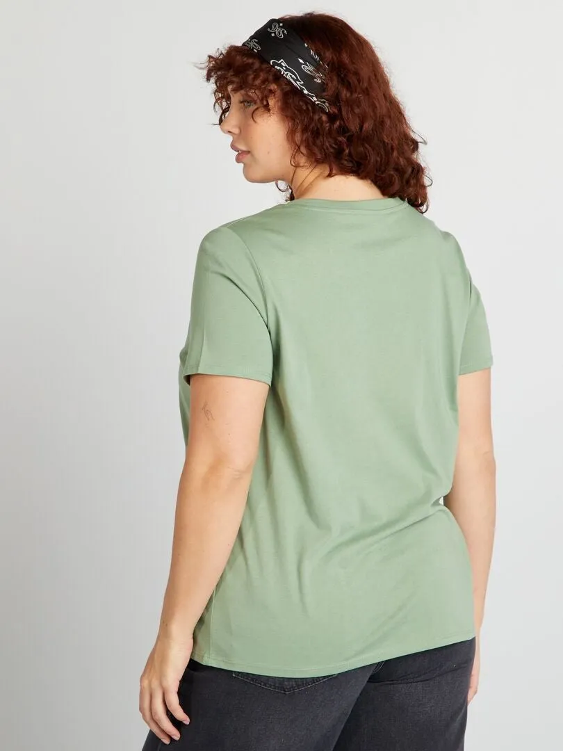 CAMISETA DE PUNTO CON CUELLO DE PICO  VERDE