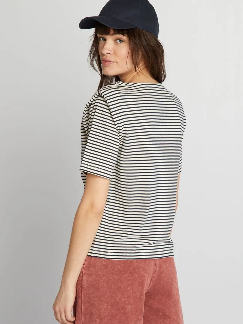 CAMISETA DE RAYAS CON HOMBRERAS  BEIGE