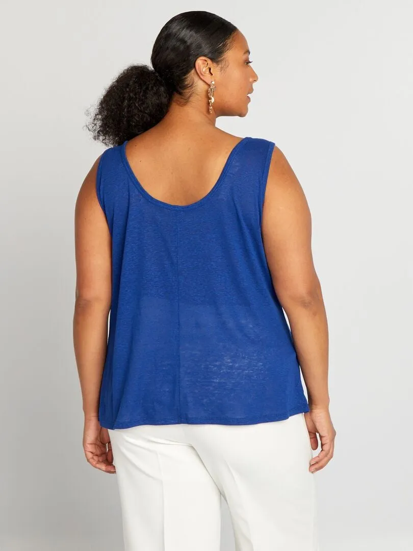 CAMISETA SIN MANGAS FLUIDA DE MEZCLA DE LINO  AZUL