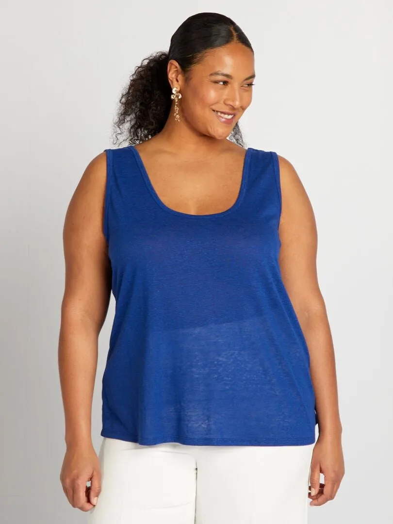CAMISETA SIN MANGAS FLUIDA DE MEZCLA DE LINO  AZUL