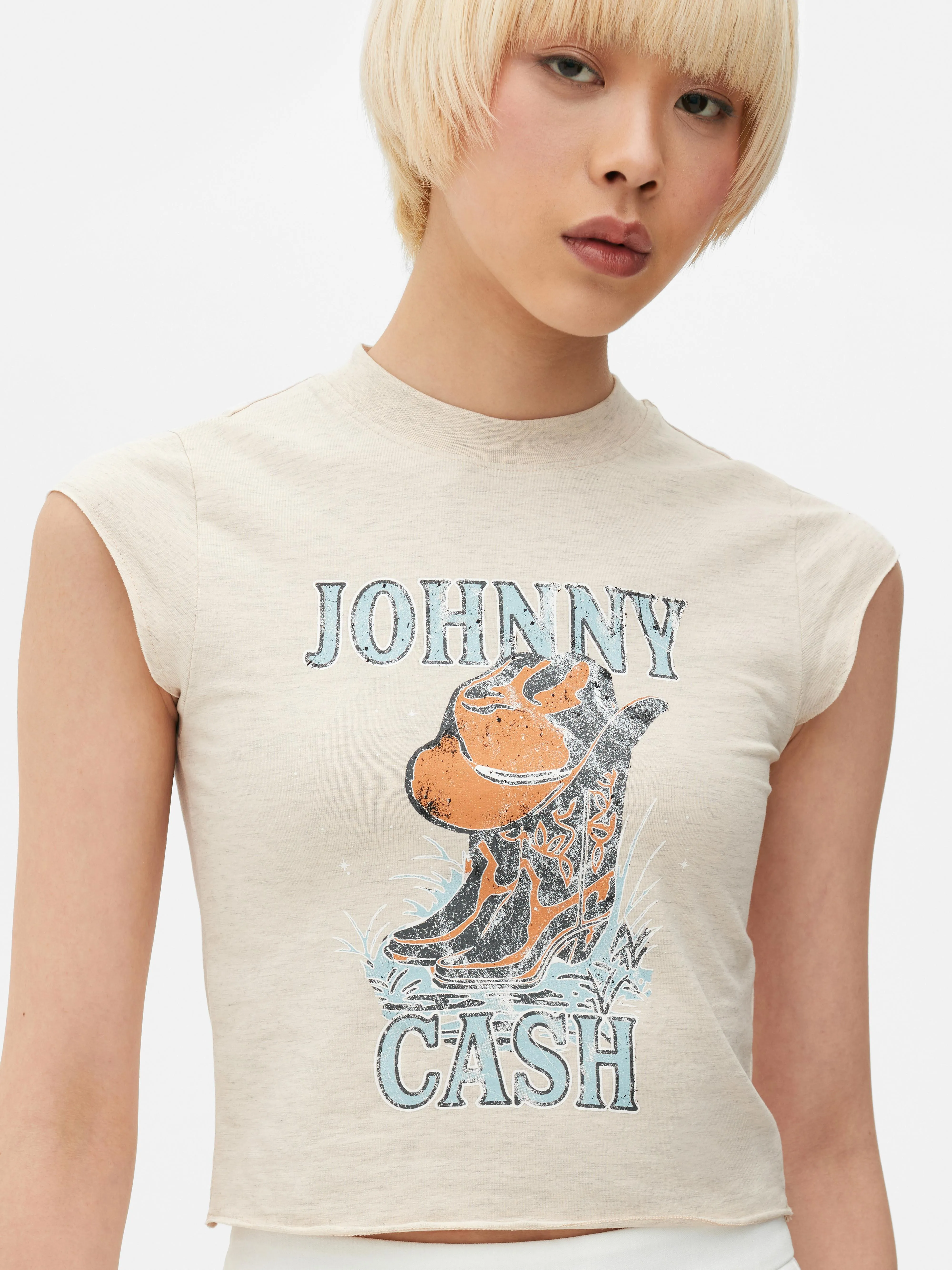 Camiseta tipo bebé con cuello perkins de Johnny Cash