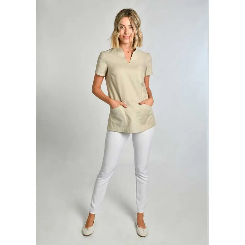 CAMISOLA MUJER CON CUELLO MAO BEIGE  DYNEKE