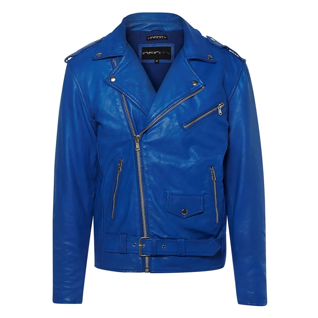Chaqueta Brando Retro Clásica De Cuero Real Con Cremallera Cruzada Para Hombre Biker Belted Grease
