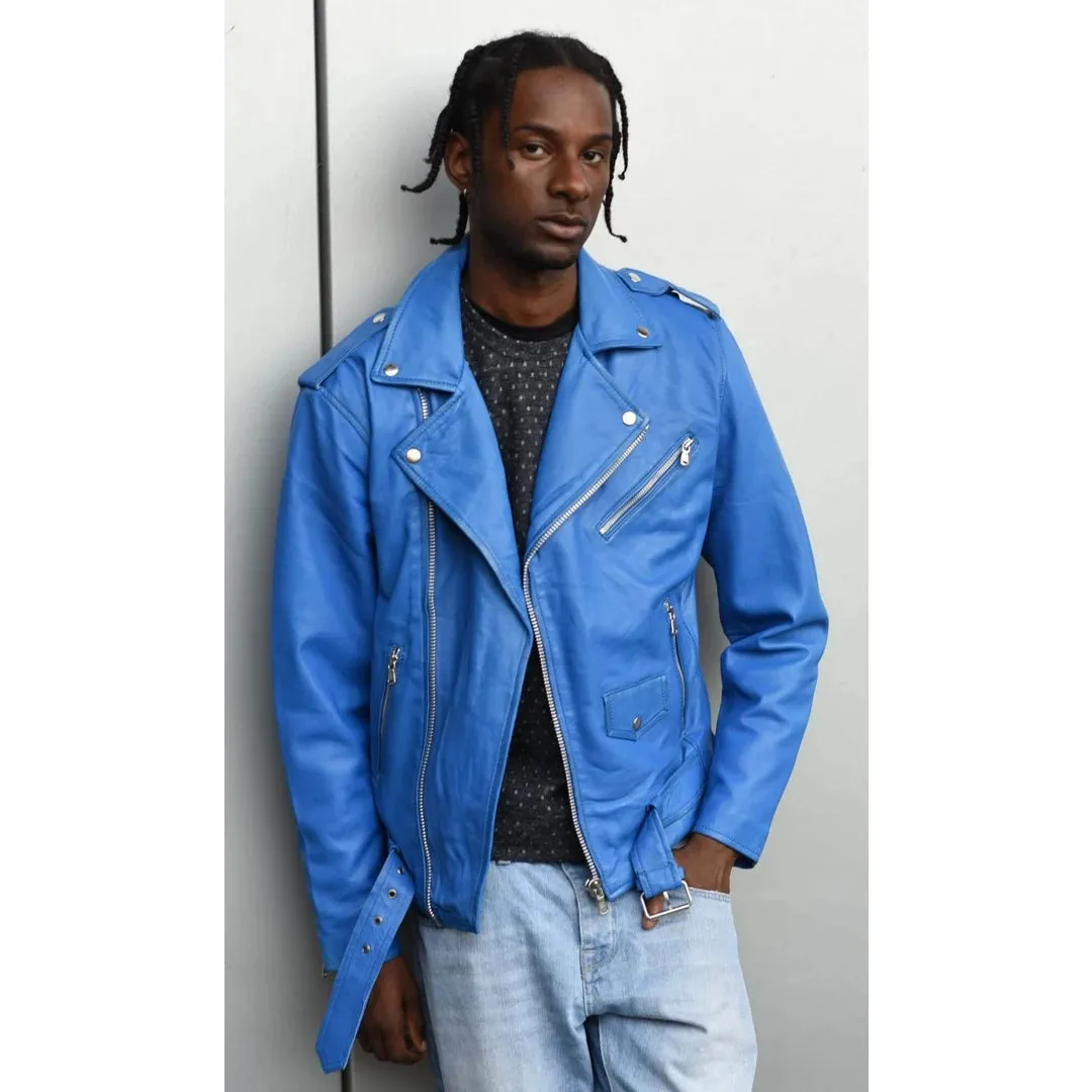 Chaqueta Brando Retro Clásica De Cuero Real Con Cremallera Cruzada Para Hombre Biker Belted Grease