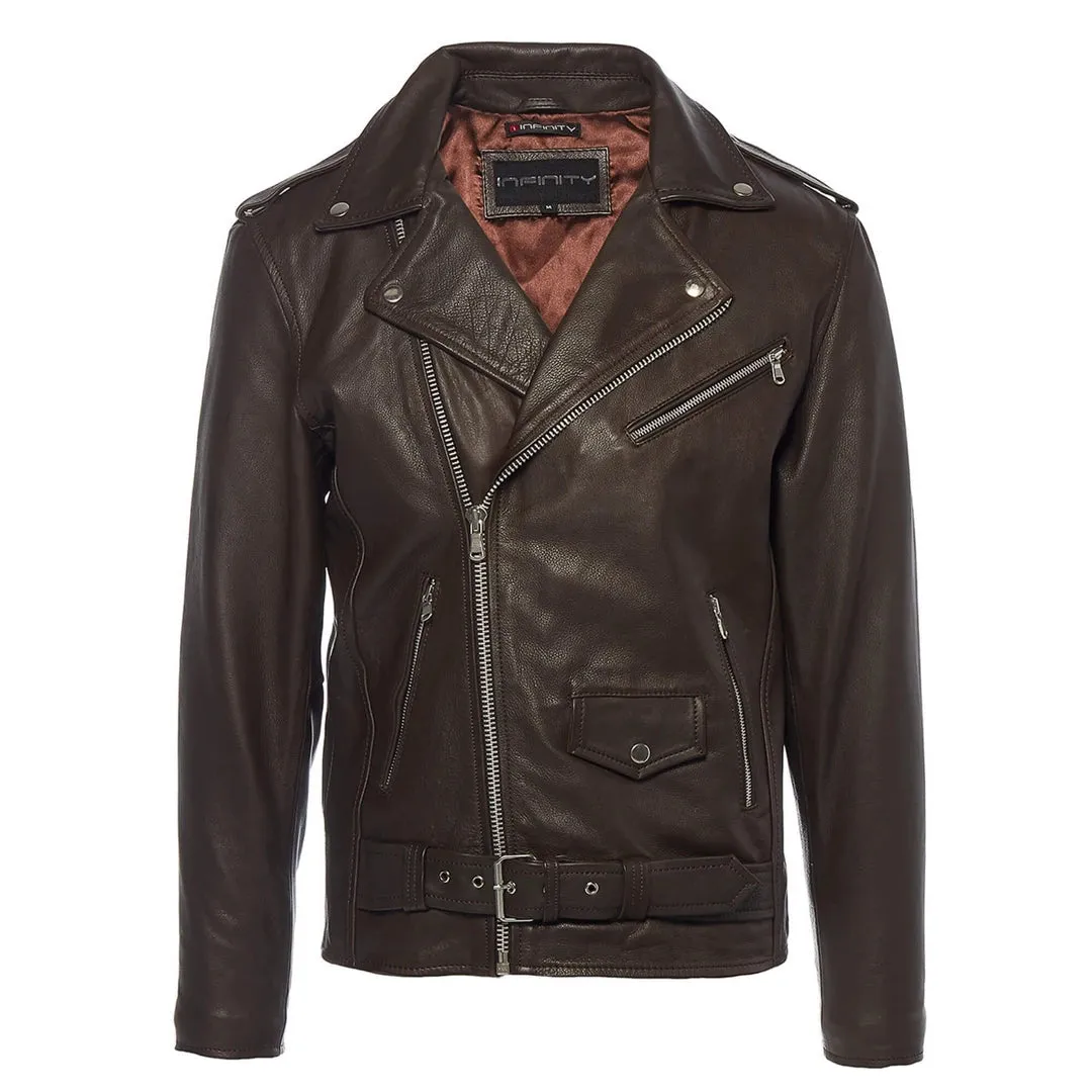 Chaqueta Brando Retro Clásica De Cuero Real Con Cremallera Cruzada Para Hombre Biker Belted Grease